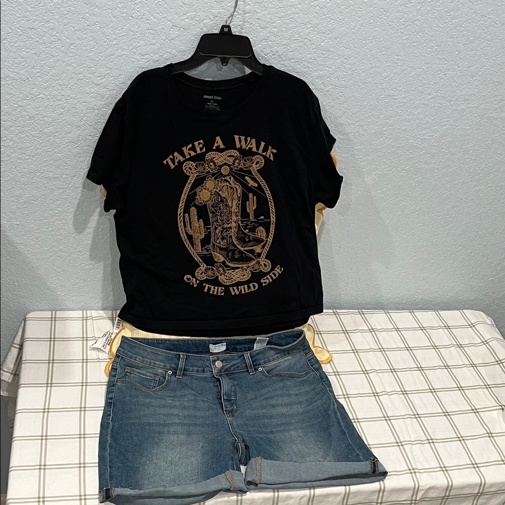 Time and Tru Blue Jean Shorts & Western Graphic T-Shirt Set.
